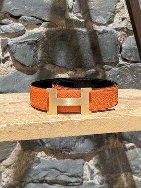 Hermès Reversible Orange Black Leather Constance H Buckle 38mm Belt